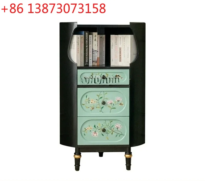 American Country Living Room Corner Cabinet   Bedroom Bedside Bookcase Triangle Cabinet Shelf Hand Painted Furniture