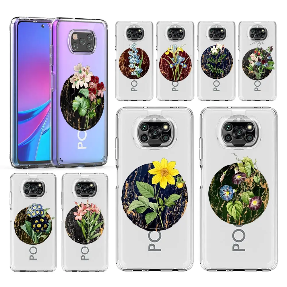 Vintage Flower Botanical Marble Phone Case For Xiaomi Mi 12T 10 12 Lite 11 Ultra 11X 11T Pro Poco X4 X3 NFC F3 F4 M3 M4 Cover