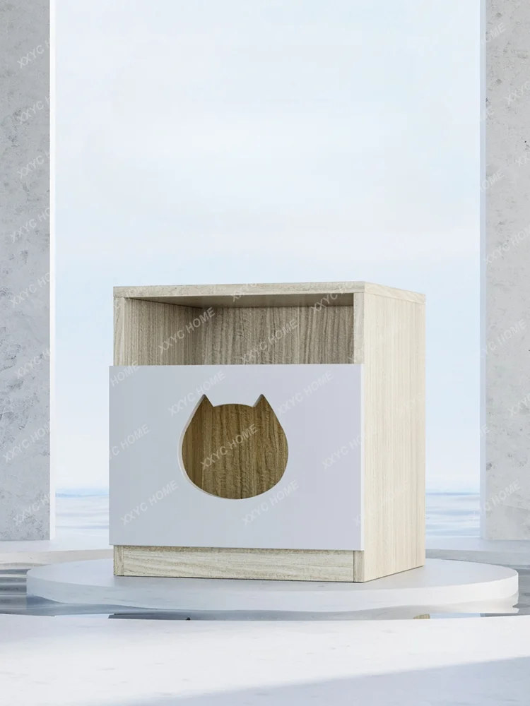 Solid Wood Cat Nest Bedside Table Simple Advanced Modern Gray Bedside Cabinet Cat House Locker Cat Special Bed