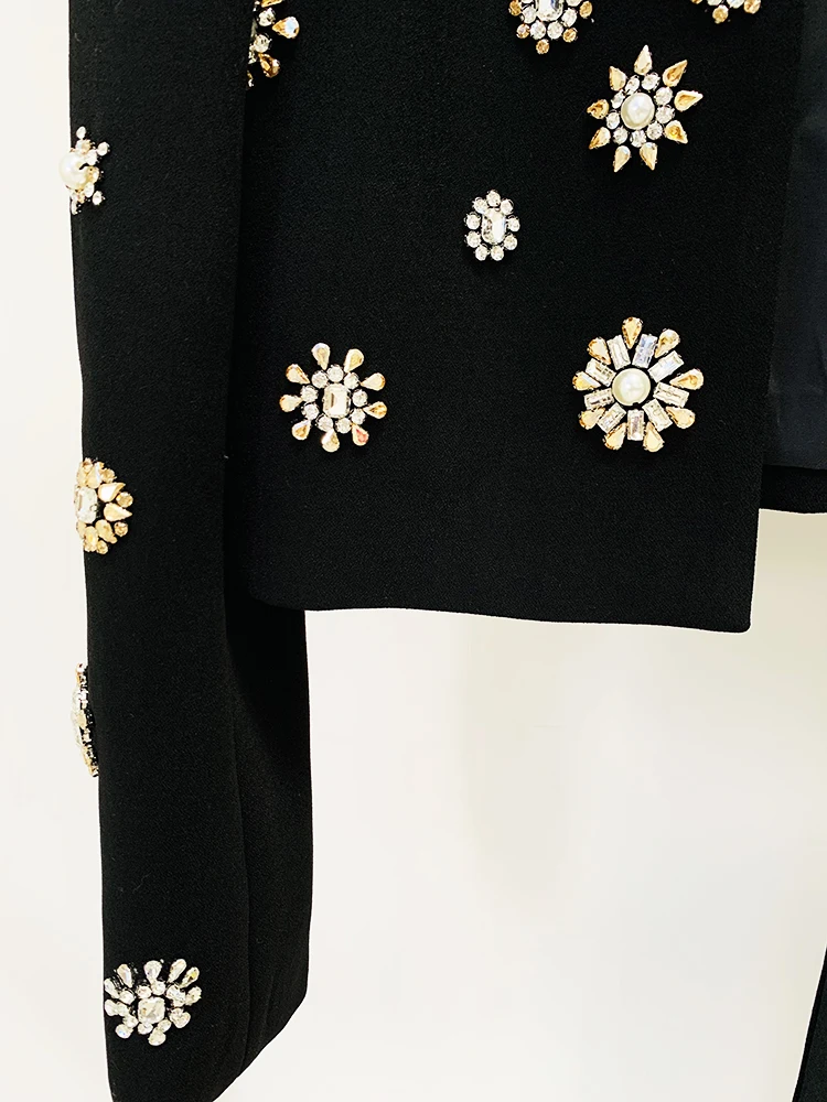 HIGH STREET Newest 2024 Designer Runway Suit Set Women Stunning Diamonds Stone Beaded Blazer Jacket Slit Flare Pants Set 2PCS