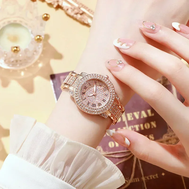 Hip Hop Diamond Quartz watch women lady Iced Out Gold Watches Luxury female Clock Fashion Quartz watch for women