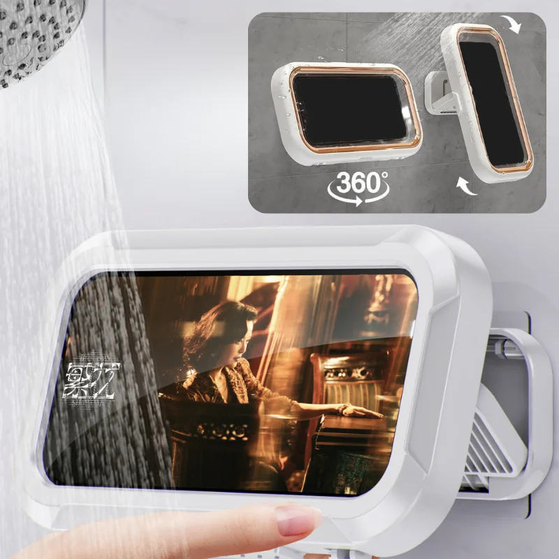 Bathroom Waterproof Shower Phone Holder 360 Rotatable Wall Mount Touchable Lazy Phone Case for Bathroom Toilet Drama Watching