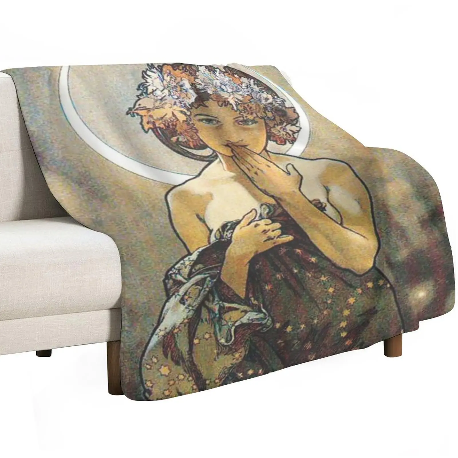 HD. The Moon and the Stars, (number 1 from serie of 4) by Alphonse Mucha (1902) HIGH DEFINITION Throw Blanket For Baby Blankets