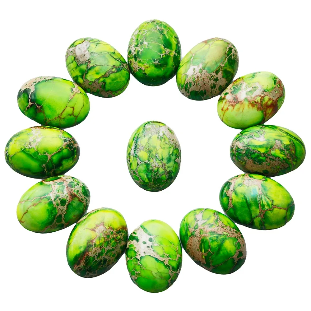 

TUMBEELLUW 5pcs Light Green Sea Sediment Jasper Oval Stone Cabochons Flatback Semi-precious CAB DIY Jewelry Accessories 18x25mm