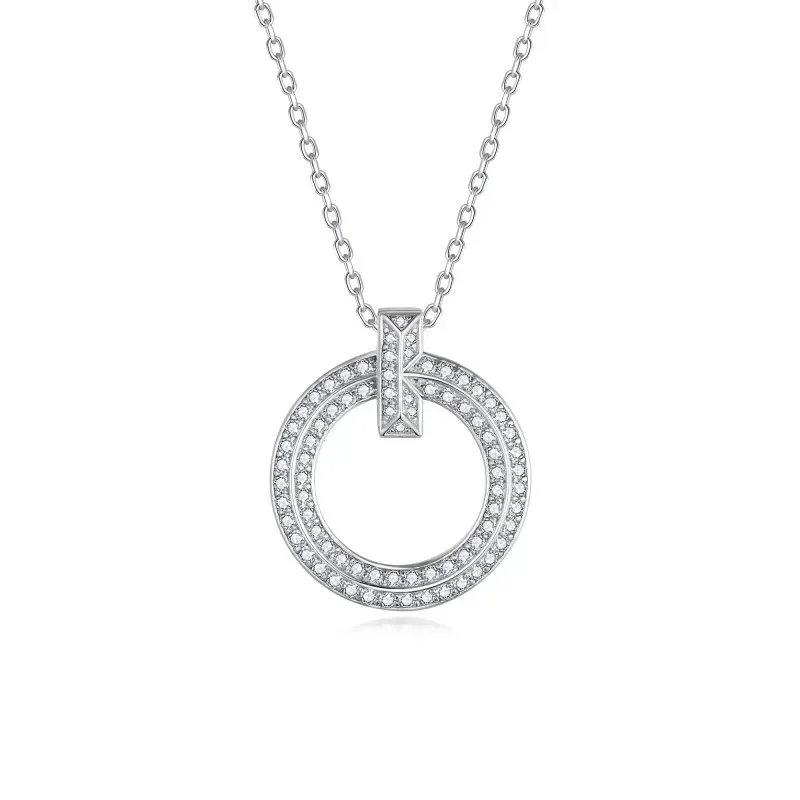 

Follow Cloud Total 0.6ct 1.2mm Moissanite T Circle Pendant Necklace for Women 925 Sterling Silver Fine Jewelry Accessories Gift