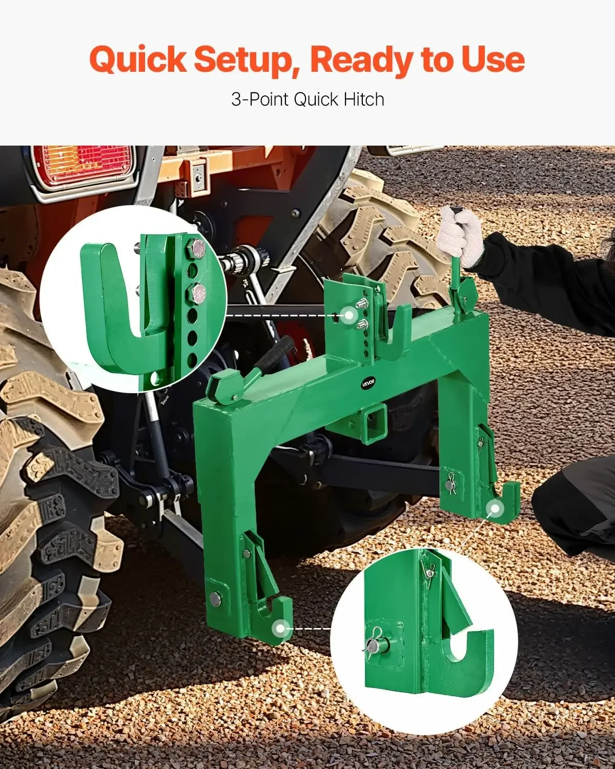 3-Point Quick Hitch with 2 in Receiver, 3000 Lbs Lift Capacity, 3-Pt Hitch with 5 Level Adjustable Bolt, Adaptation to Category