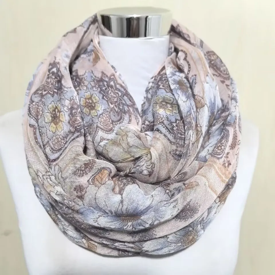 Fashion Women Light Weight Cashew pattern print Ring Scarf Circle Snood Infinity Shawl Foulard Hijab Scarves New