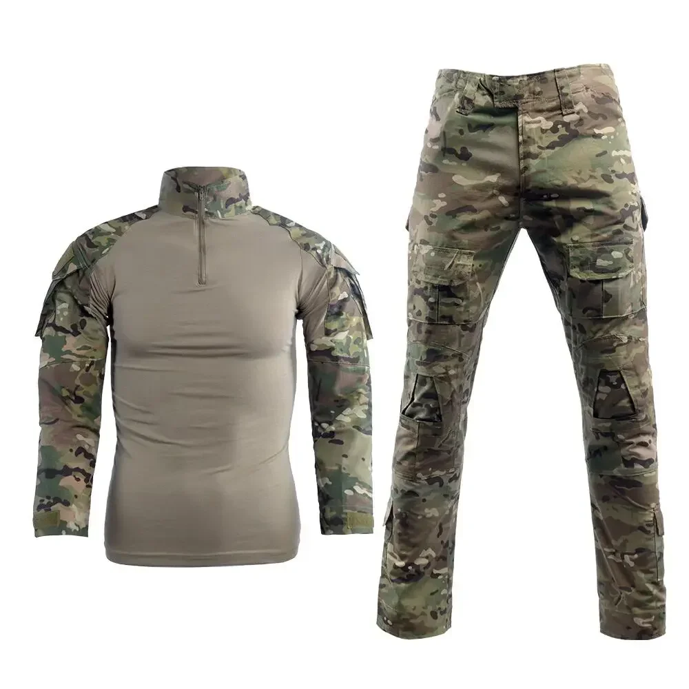 Outdoor Paintball Clothing Uniform Tactical Camouflage Shirts+Cargo Pants Elbow Knee Pads