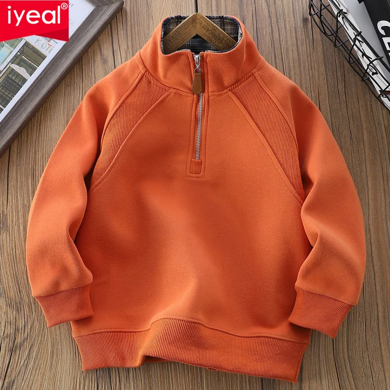 

IYEAL Children's Half Zipper Solid Color Sweatshirt Autumn New Children's Clothing Top Boys' Fashion Long Sleeve Sweatshirt