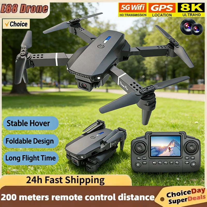 

NEW Professional Drone E88 PRO 8K HD Wide-Angle Camera WiFi FPV Height Hold Foldable RC Drone Quadrotor Helicopter Children Toy