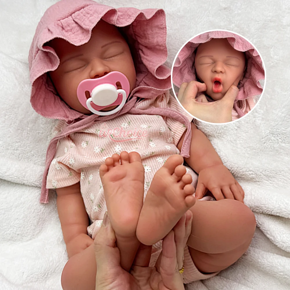 

22" Handmade Open Mouth Newborn Doll Girl Weighted Silicone Reborn Baby Doll Collection Chubby Reborn Dolls Muñeca Collectibles