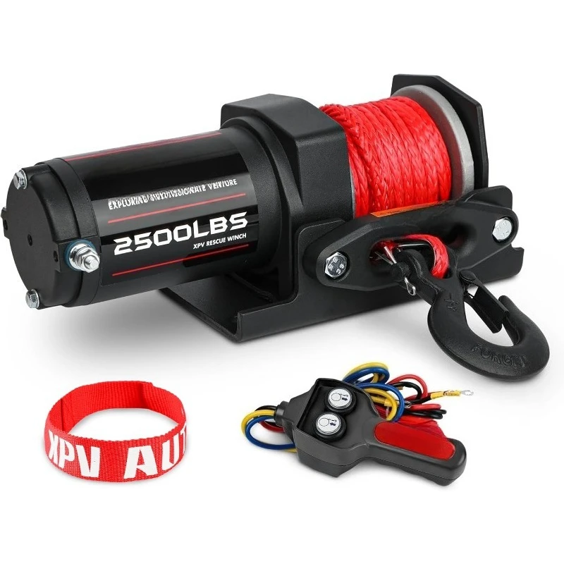 

POPULAR.2500lbs Electric Winch 12V Synthetic Rope Nylon Towing Winches for ATV UTV Boat Trailer