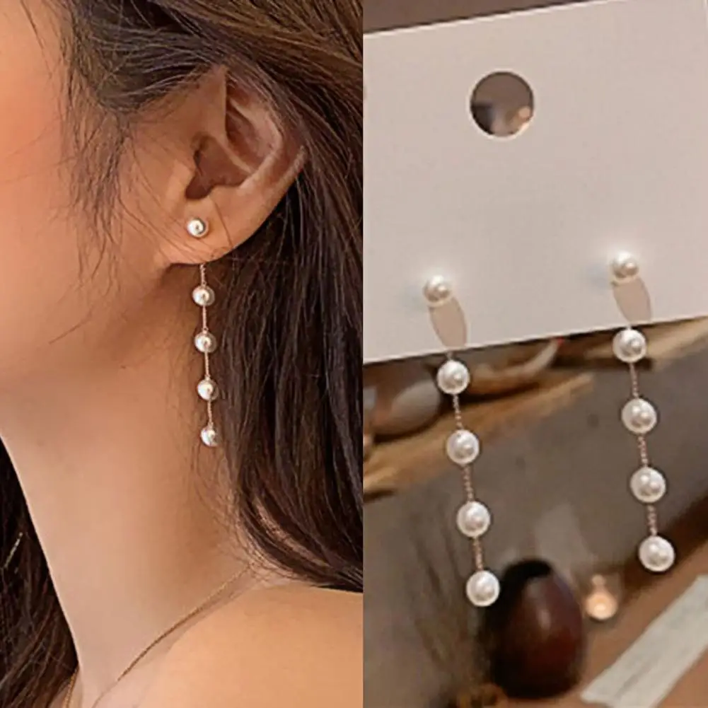 Trend Simulation Pearl Long Earrings Female Moon Star Flower Rhinestone Wedding Pendant Earrings Fashion Korean Jewelry Earrings