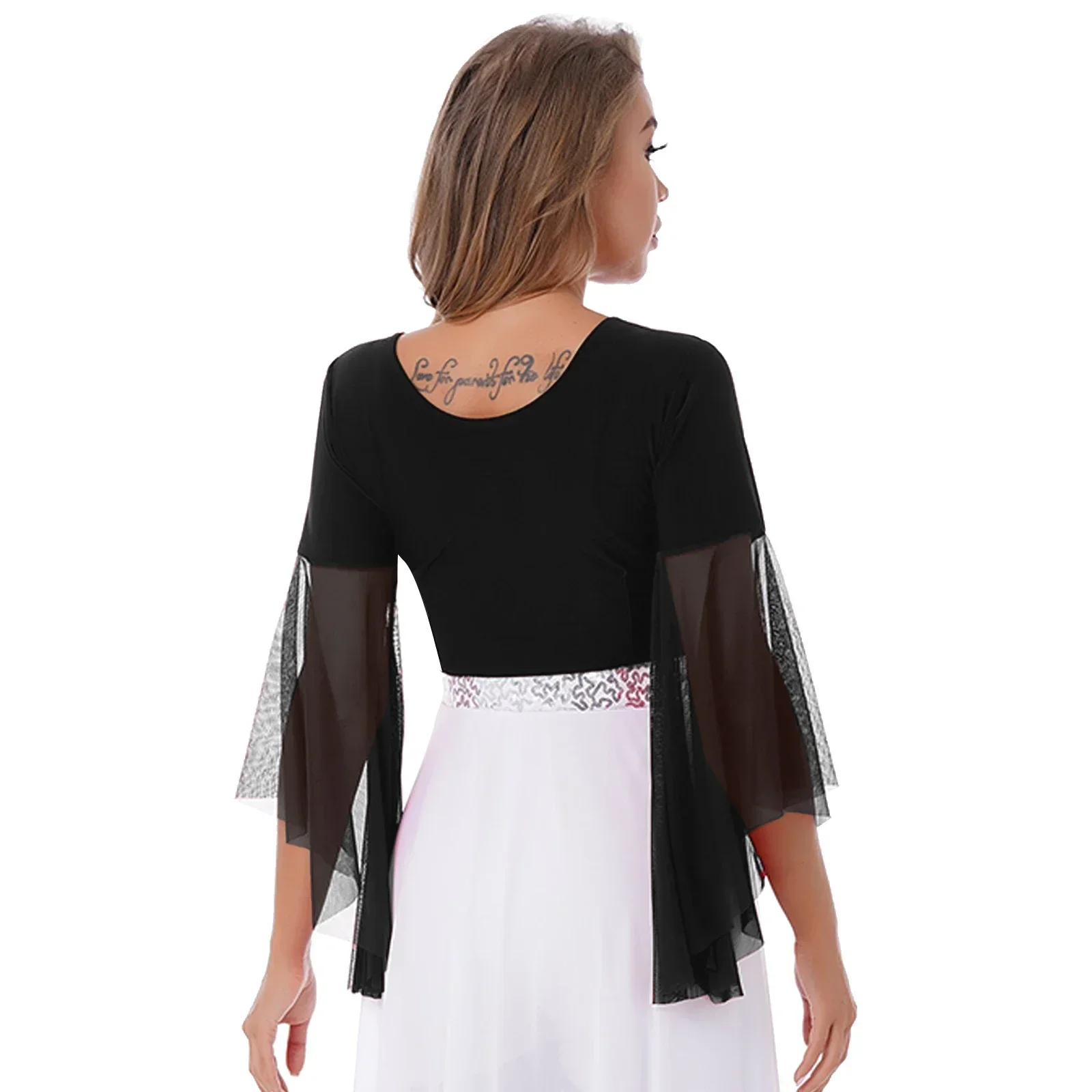 Lace-up Belly Dance Tops Women V Neck Mesh Long Flare Sleeve Shawl Shrug Bolero Cardigan Stage Performance Dancewear Costume