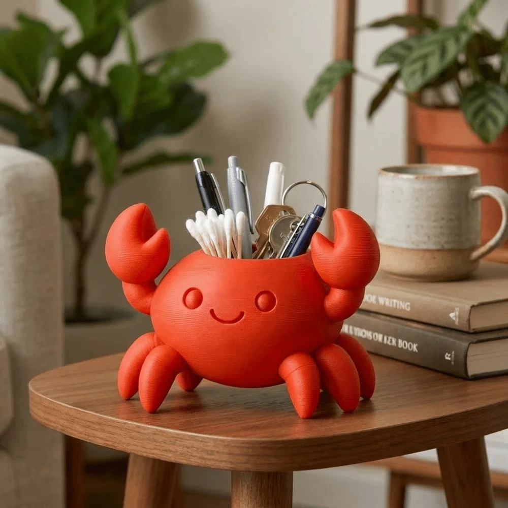 Unique 3D Printed Crab Pen Holder Plastic Handmade Crab Shaped Flowerpot Multi-functional Pencil Holder Desk Organizers