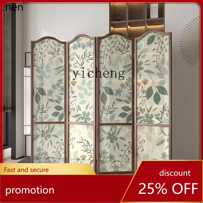 CZ  Modern Pastoral Flower Screen Partition Living Room Entrance Entrance Bedroom Hotel Shading Solid Wood Folding Movement