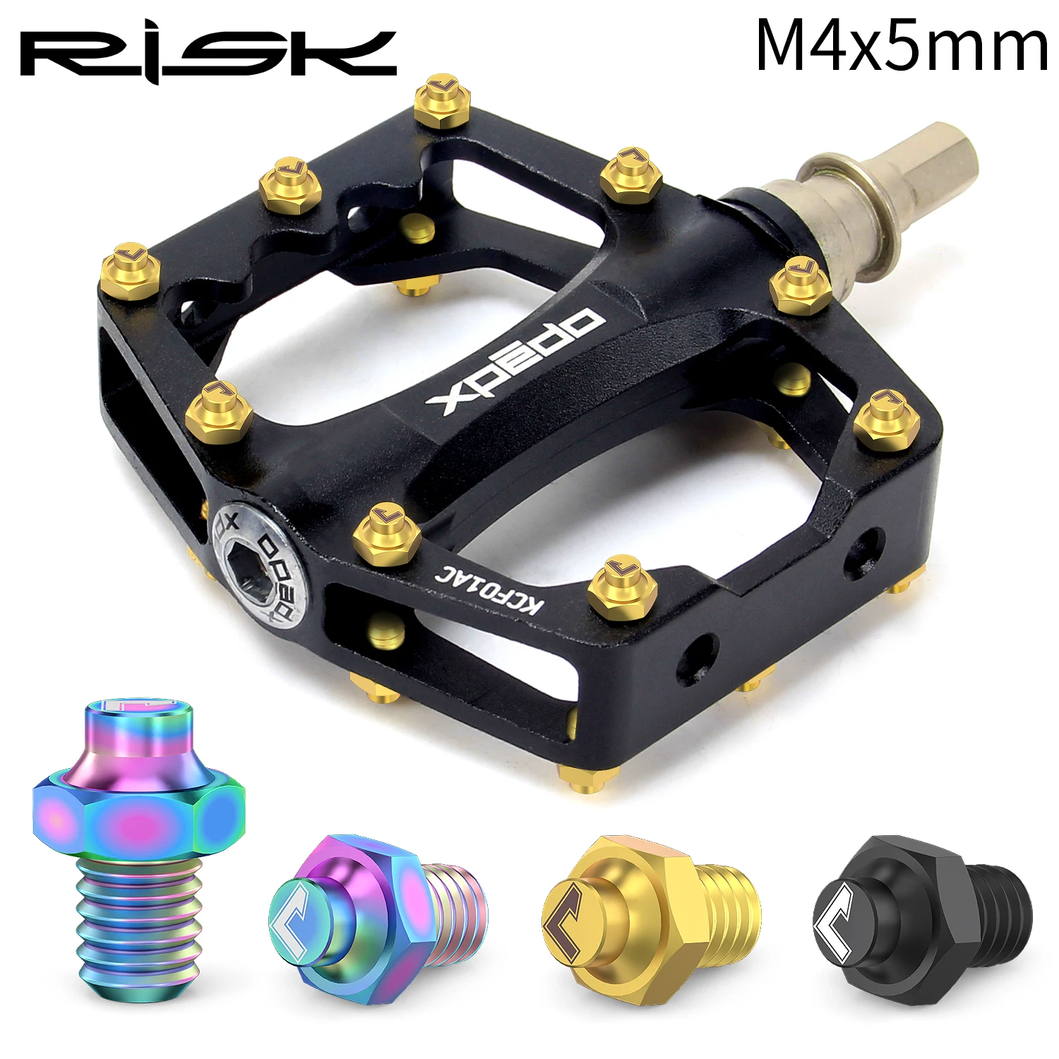 RISK 8pcs M4x5mm Titanium Alloy Fixed Bolts for Bicycle Pedals MTB Mountain Road Bike Pedal Screws Anti-Slip M4*5mm