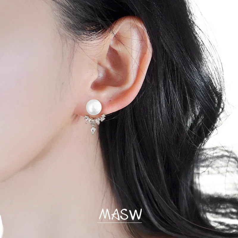 MASW Original Design Elegant Temperament Delicate Simulated Glass Pearl Earrings For Women Girl Wedding Gift Fine Jewelry
