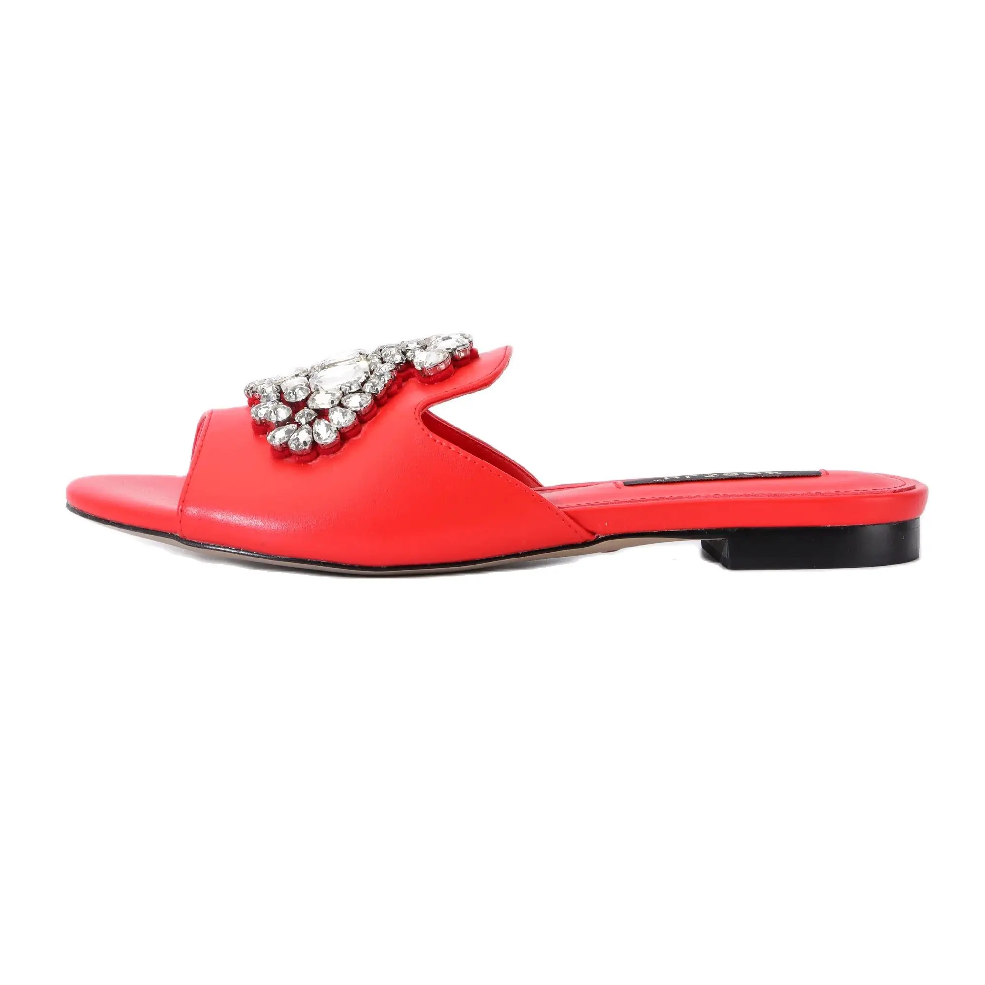 Top Quality 2023 New Fashion Design Women Flat Sandals Ladies's Beach Shoes Genuine Leather Rhinestone Mules Slippers Size 43