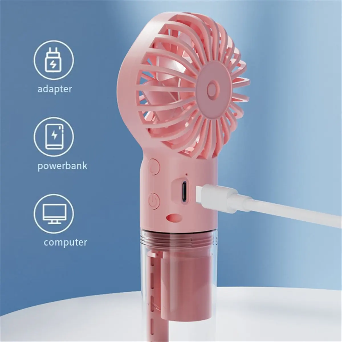 [T80C]Portable Handheld Fan Water Mist Fan Student Dormitory Mini Fan Summer Supplies Outdoor Cooling Tool,White