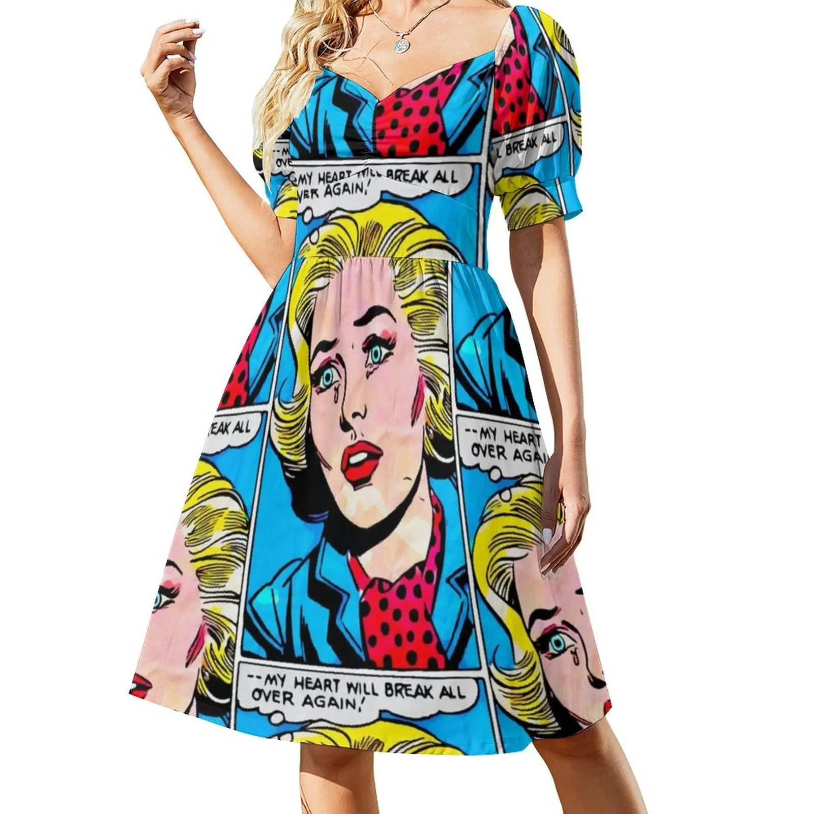 فن البوب المشتت الرجعية البكاء امرأة حبيبته العنق فستان أنيق الصيف فستان الحفلات للنساء البوب الإناث الملابس