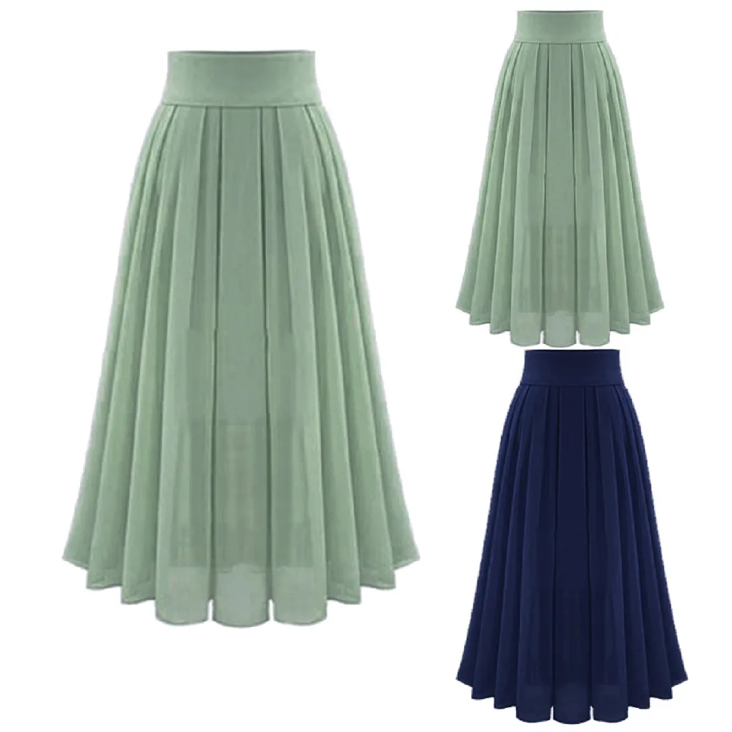 

2023 Summer Long Skirts Pleated Women Plus Size Chiffon High Waist Solid Color Casual Midi Skirt Harajuku Saia Jupe Longue Femme