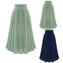 2023 Summer Long Skirts Pleated Women Plus Size Chiffon High Waist Solid Color Casual Midi Skirt Harajuku Saia Jupe Longue Femme