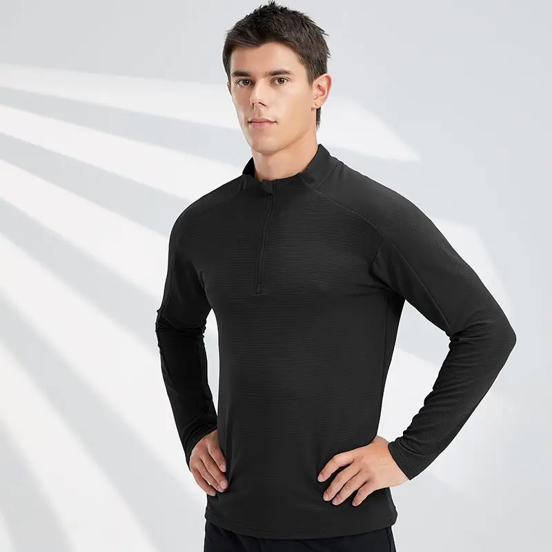 

New Outdoor Sports Overhead Jaet Men's Long Sve Tight Qui Dry Breathable f Zipper Sports Top Thin Light Velvet Mate...