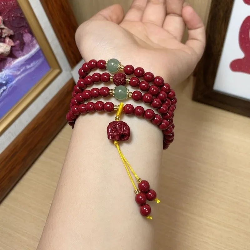 Exquisite Cinnabar with Elephant Multi-circle Men's and Women's Bracelets.