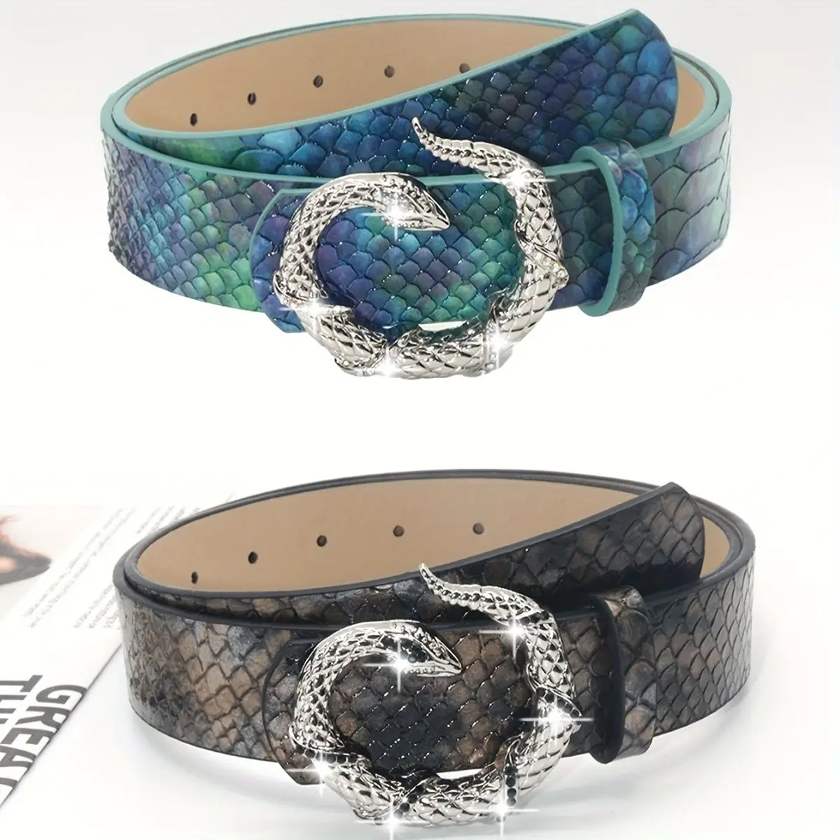 ‌Snake Print Belt - Vintage Retro Waistband for Women, Unisex Stylish Accessory for Jeans/Dresses, Y2K Punk Inspired