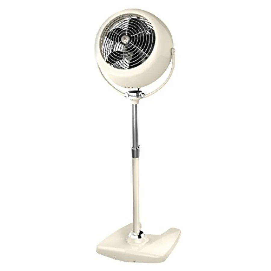 

Vintage metal standing air circulator for bedroom and home cooling, vintage white, adjustable height 42-55 in, tilt head, 3 spe