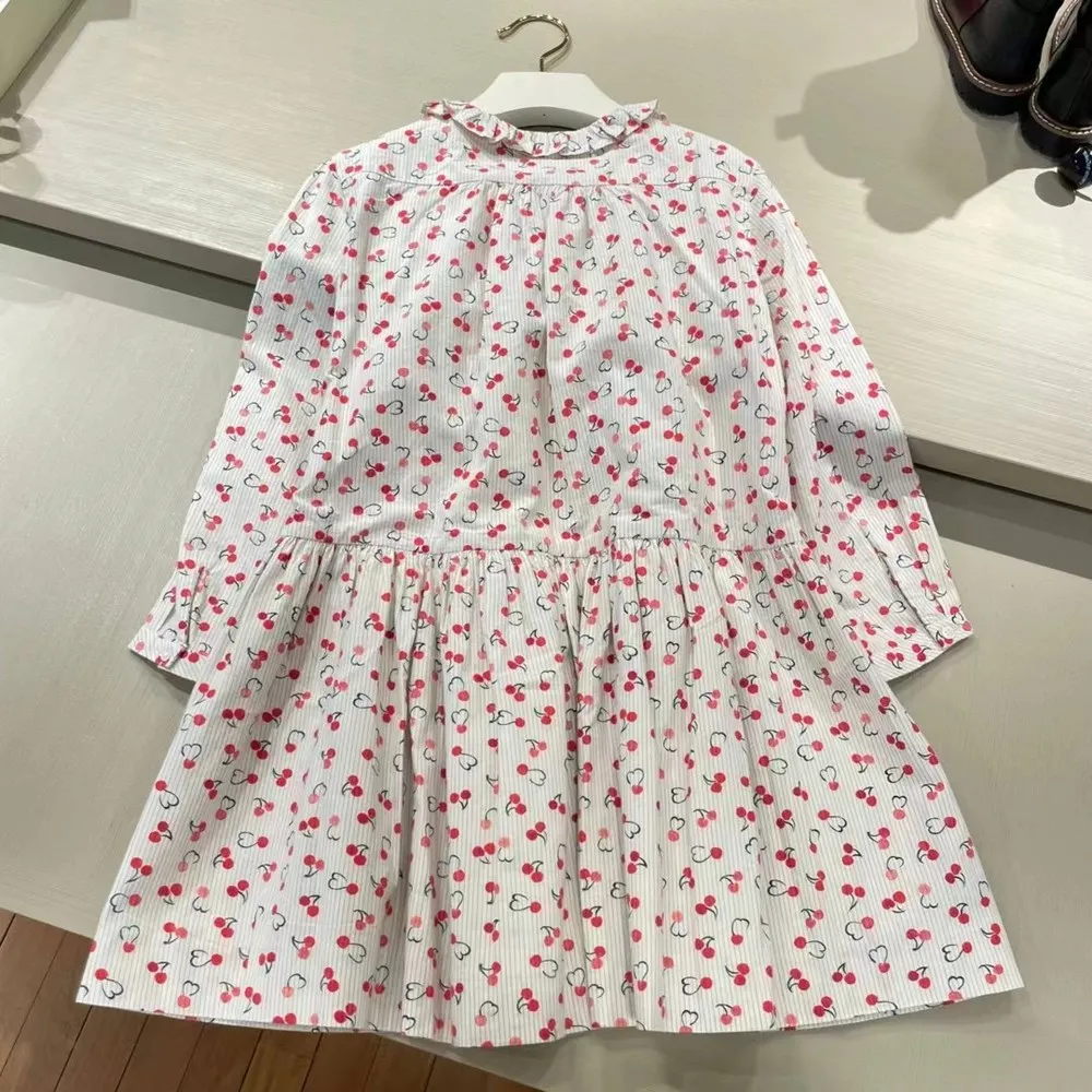 spring 2025 baby girl clothes baby dress sweet kids dress Fruit cherry pattern printed dress cotton baby clothes