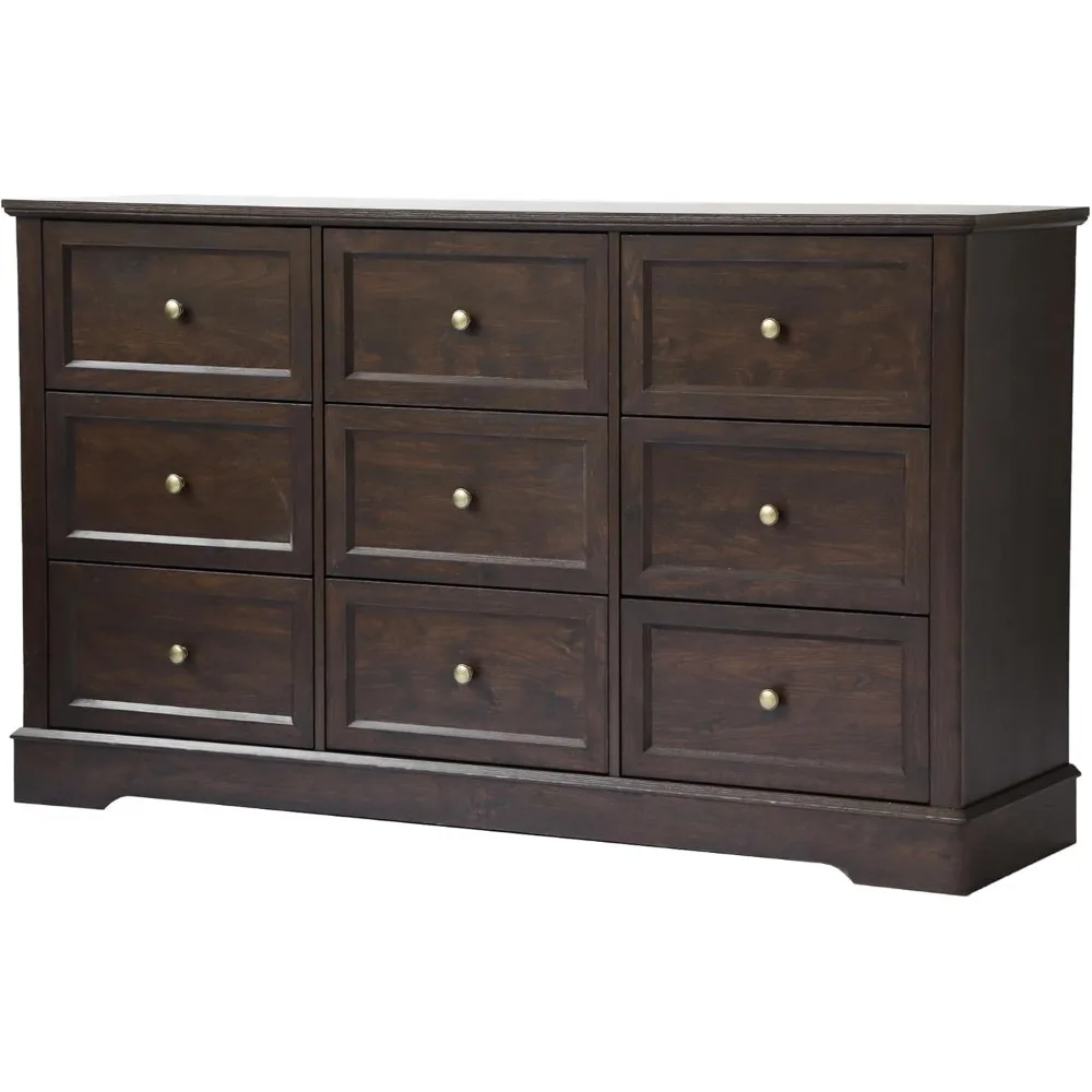 

Farmhouse Style Nine Drawer Dresser Chest for Bedroom Living Room Entryway Brown Finish