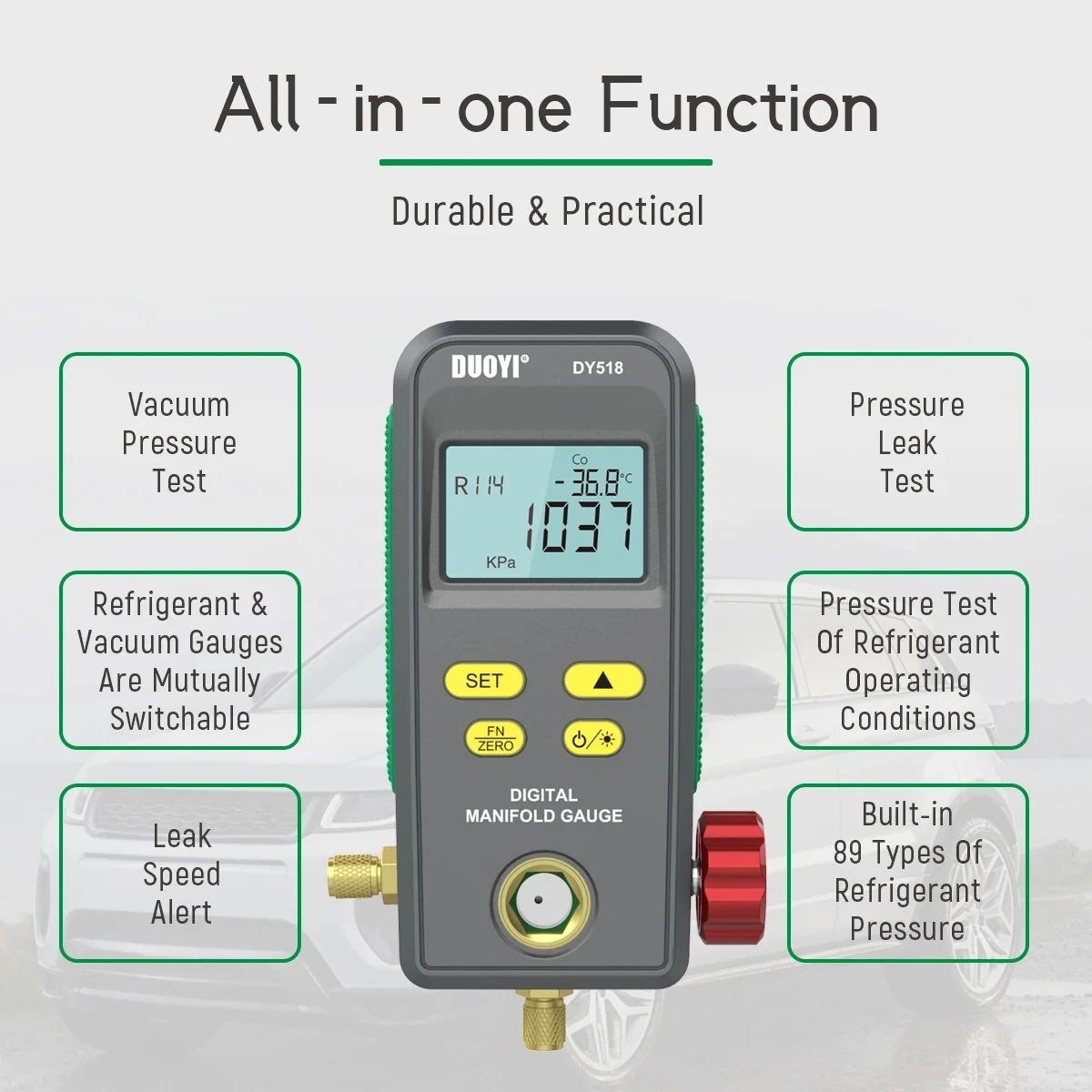 

DY518 Refrigeration Pressure Gauge Digital Manifold Meter Vacuum HVAC Meter Pressure Freon Manometer Temperature Tester