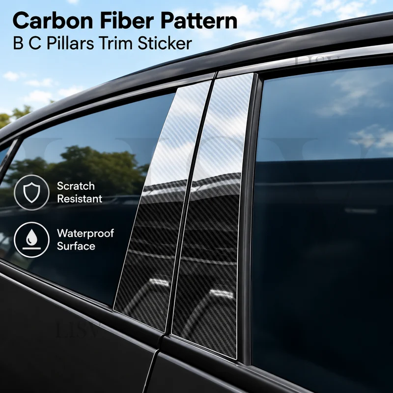 LISV 6Pcs Glossy Black Pillar Posts For Mercedes Benz S Class W222 2014 2020 Car Window Door Column B C Trim Sticker Cover