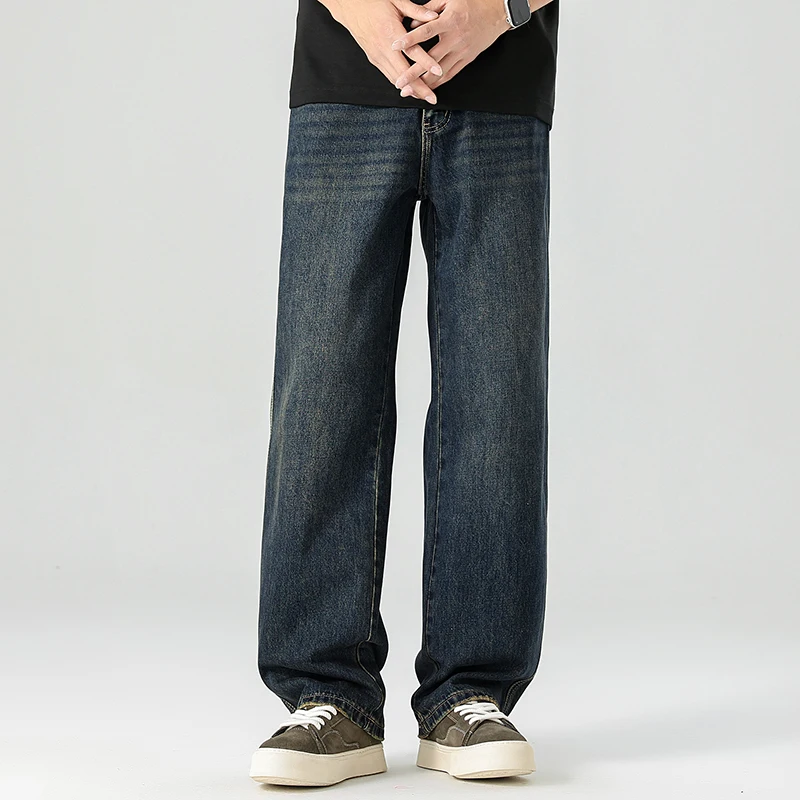 Rechte jeans Casual heren herfst nieuwe effen kleur losse broek Comfortabele vintage wijde pijpen denim broek Mannelijke kleding