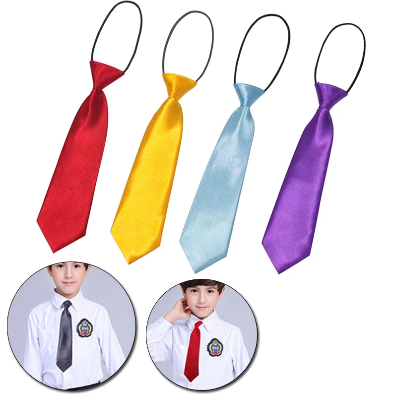 Fashion School Children Neck Tie Solid Color Easy To Wear For Girls Boys Kid Colorful Adjustable Pre-tied Wedding Party Necktie