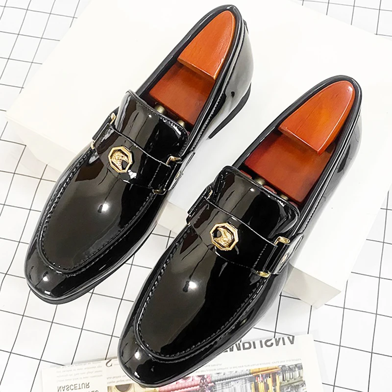 Men's Black Patent Leather Loafers Dress Shoes