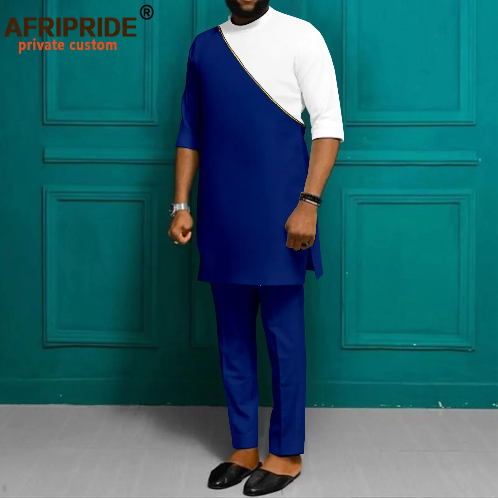 Tracksuit Men African Clothing Zip Shirts and Ankara Pants 2 Piece Set Dashiki Outfits Tribal Attire Plus Size Casual A2216031