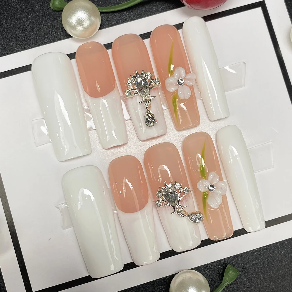 

Y2K French Glossy Durable Acrylic Press on Nails Coffin Press Handmade Artificial Fingernails 10PCS Reusable Acrylic Manicure