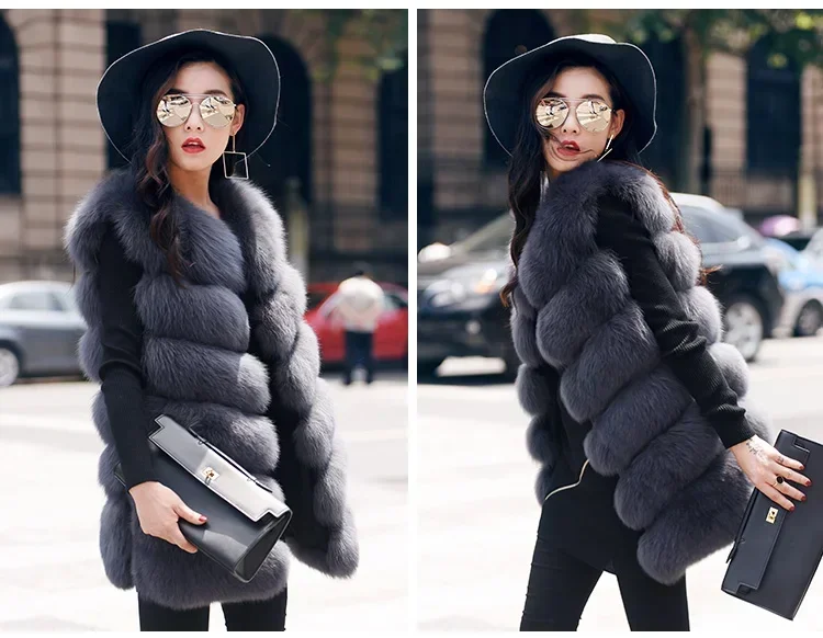 Hot Selling Fluffy Gilet Woman Long Genuine Fur Sleeveless Coat Custom Women Real Fox Fur Vest For Ladies