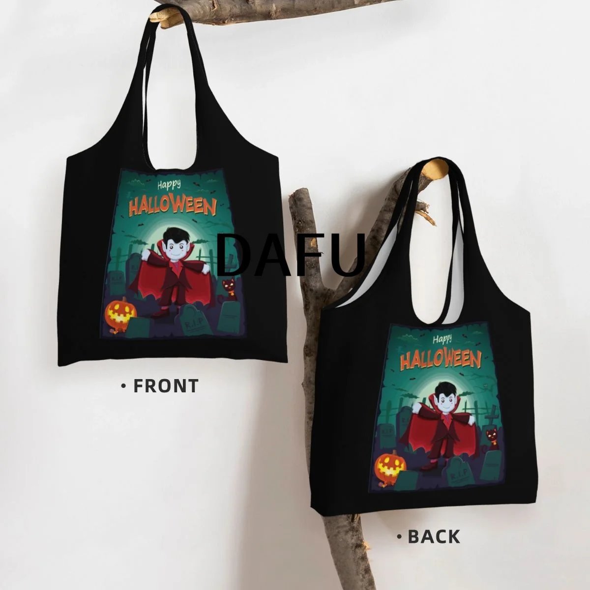 Happy Halloween Funny Halloween Print Cotton Tote Bag - Casual Commuter Shoulder Bag for Work Grocery Shopping Trick or Treat