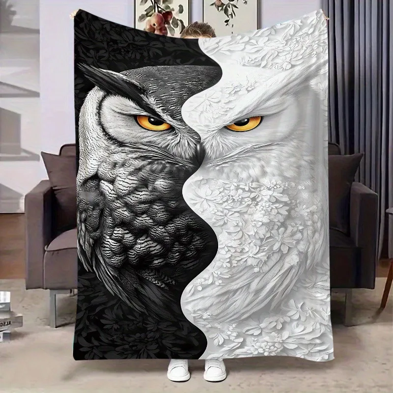 Manta de búho blanco y negro: acogedora manta de franela para siesta