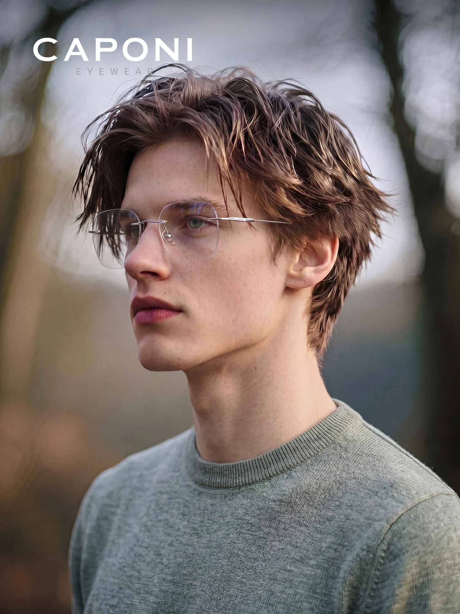 CAPONI Herren-Brillengestell, ultraleicht, Titan, Designer-Brille gegen blaues Licht, Computerbrille, photochrom, UV400, Rahmenbrille J23074 – Detail 2