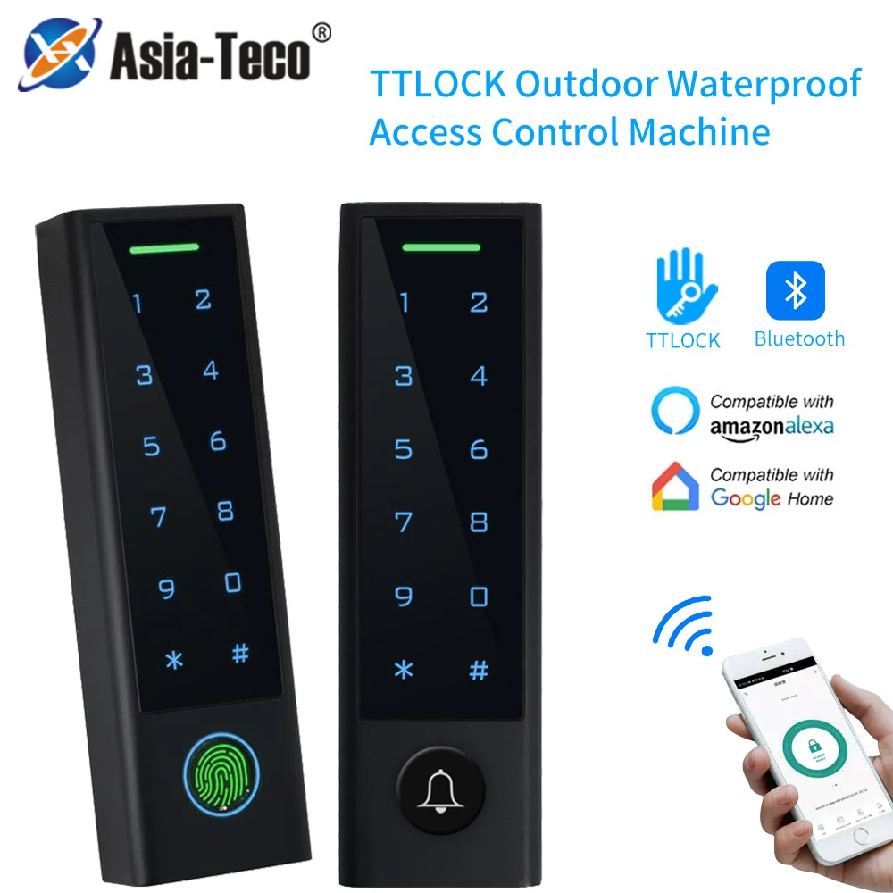 TTLock App Bluetooth Fingerprint Access Control Keyboard or Doorbell Keypad Opener RF IC Card Reader Door Lock System Waterproof