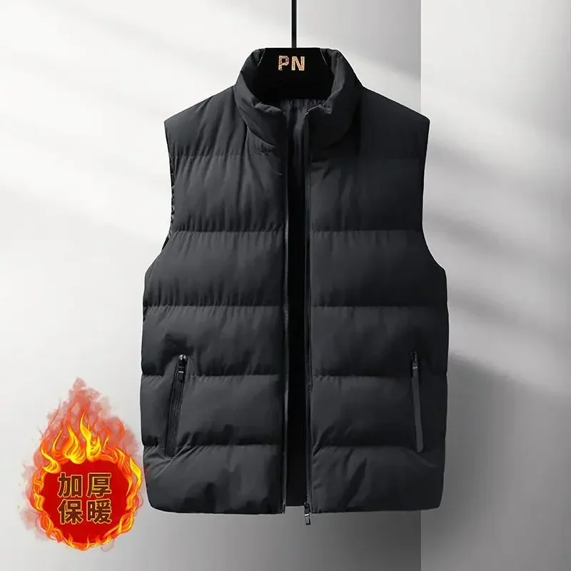 Winter Men's Stand Collar Vest, Light Thicken Down Cotton Sleeveless Waistcoat, Casual Zipper Warm Jacket Coat Men Winter