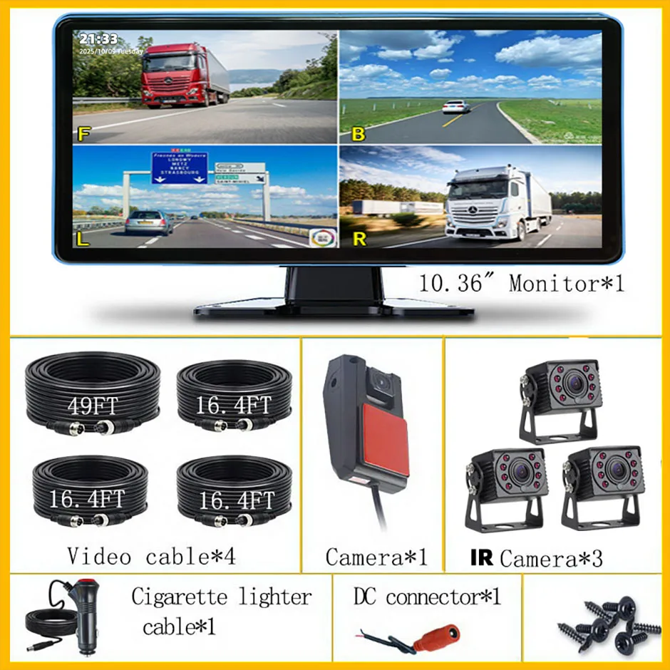 10.36 "AHD 4 Kanaals Monitor Opname DVR 1080 P Black Box Achteruitrijcamera Vrachtwagen Voertuig Touchscreen Ondersteuning