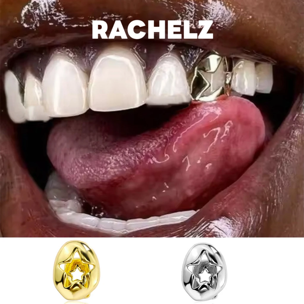 RACHELZ Y2K واحد مجوف خارج ستار الأسنان Grillz خمر لامعة الجوف الأسنان قبعات للنساء الرجال المجوهرات عيد الميلاد تأثيري هدية