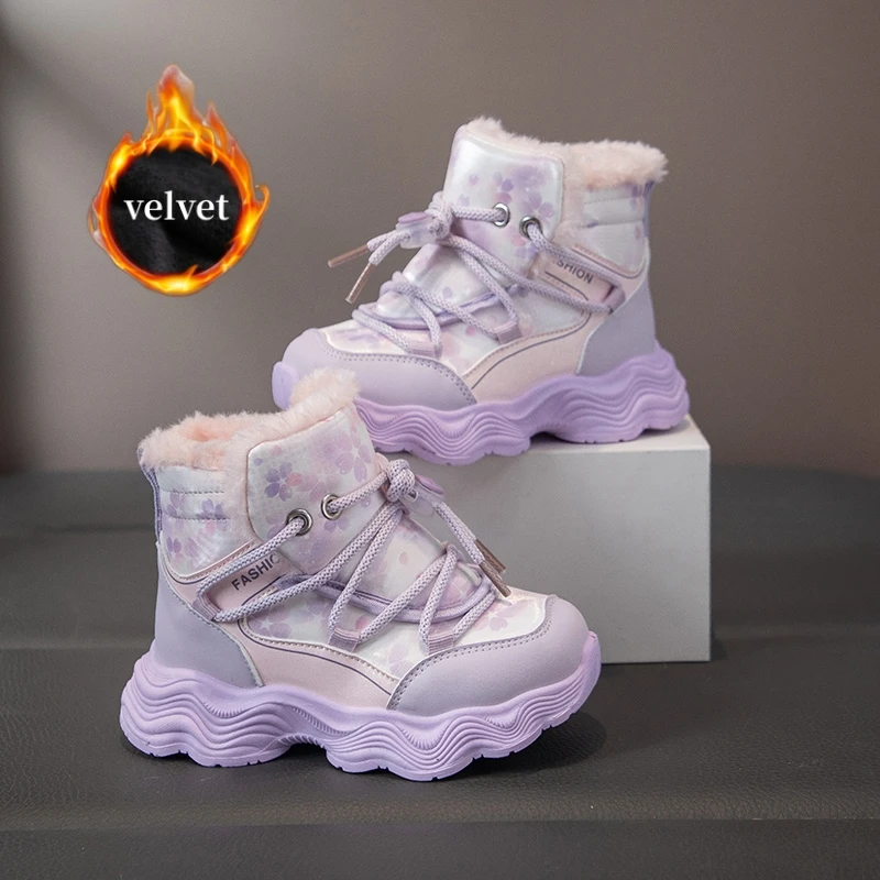 

Winter Velvet Kids Snow Boots Outdoor Warm Plush Boots Boys Girls High Top Platform Cotton Shoes Comfort Children's Ankle Boots