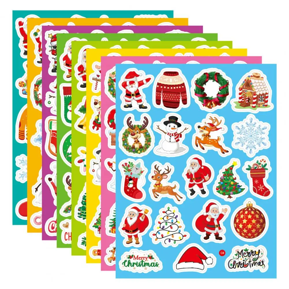 Impermeável Holiday Decoração Adesivos, Festive Vinyl Natal Sticker Set, PVC telefone para crianças, 8 folhas, 160pcs